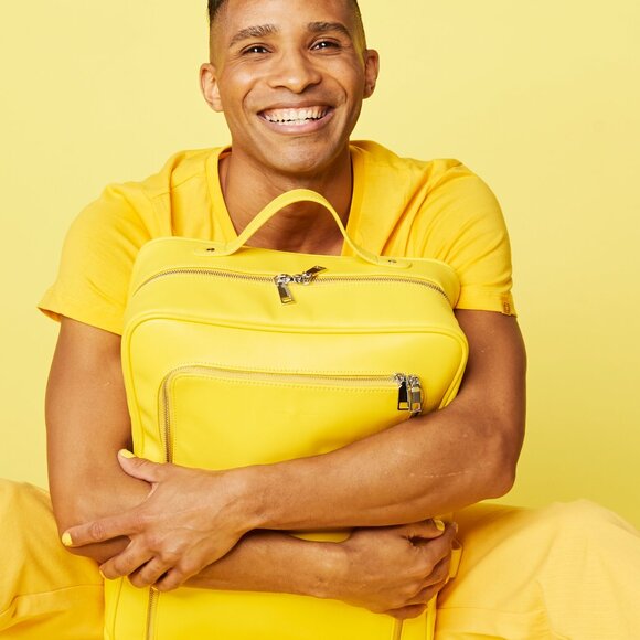 YELLOW BACKPACK MONOCHROME VEGAN LEATHER - Picture 4 of 9